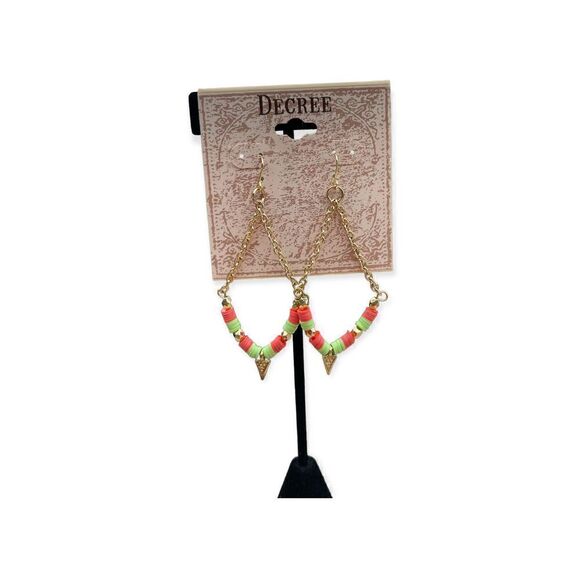 Degree Jewelry - Fashion Costume Jewelry Gold-tone Green Pink Fishhook Y2K Earrings